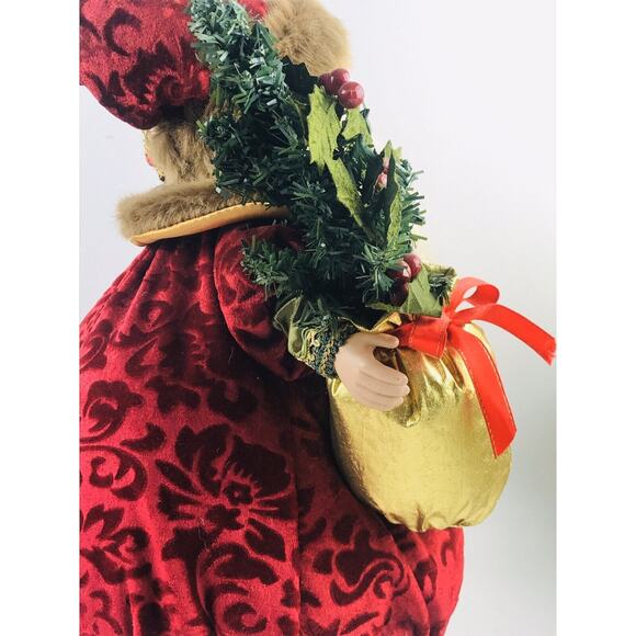 CHRISTMAS FOLK SANTA CLAUS WINTER FUR TRIM COAT SACK 15" PUFFY ELEGANT ROUND LG - Picture 8 of 12